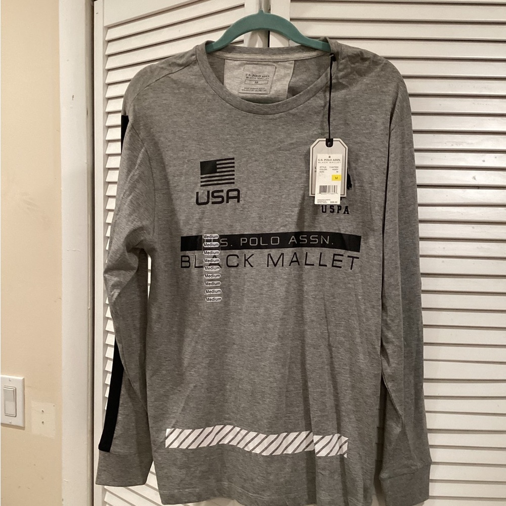 U.S. Polo Assn. Gray Long Sleeve Shirt “Black Mallet” Collection - Picture 1 of 6